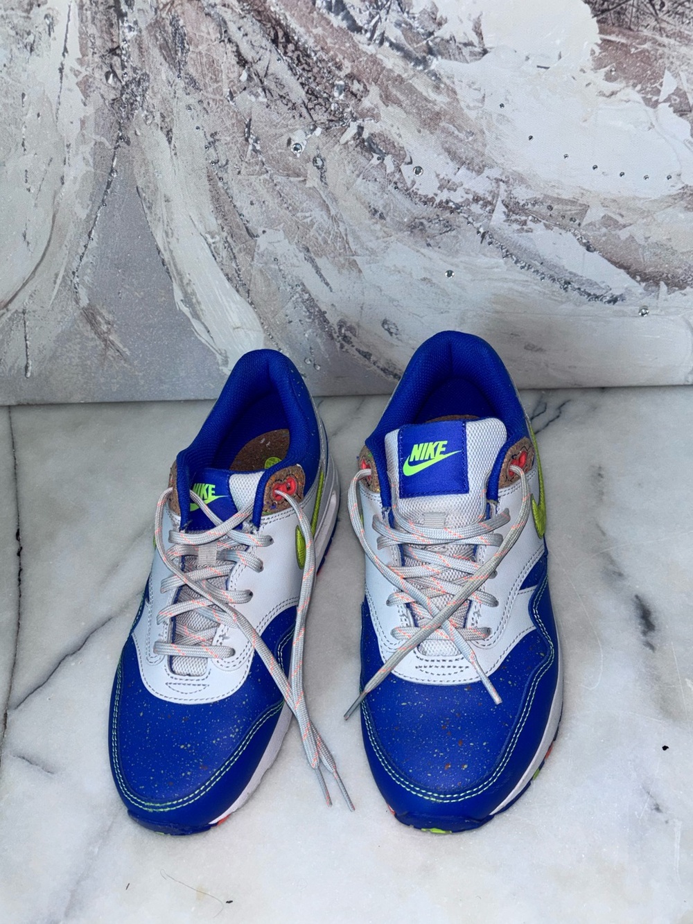 Nike Kids Blue, White and Neon Green Sneakers